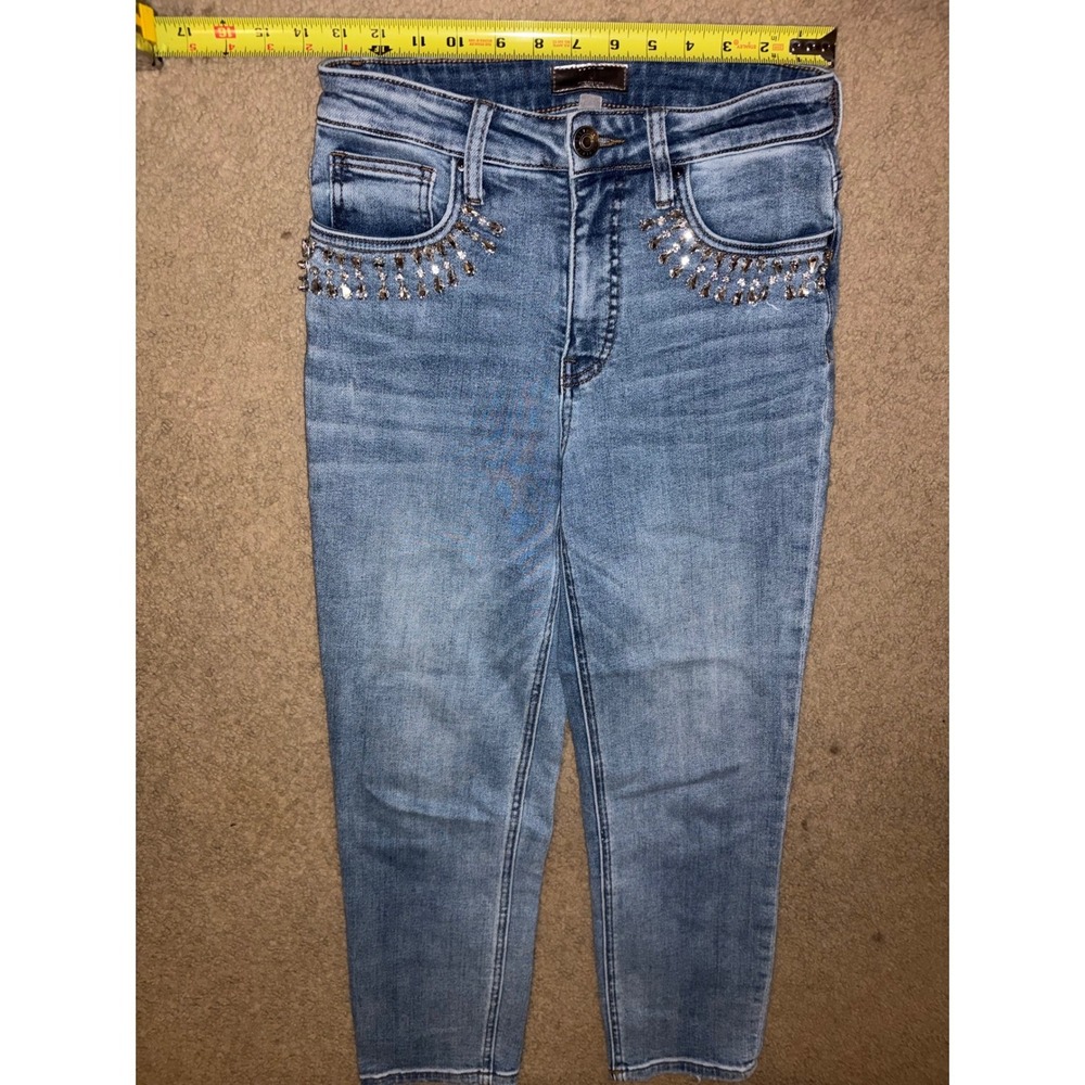 Blue Spice Rhinestone Embellished High Rise Skinny Jeans Medium 25 T04-16